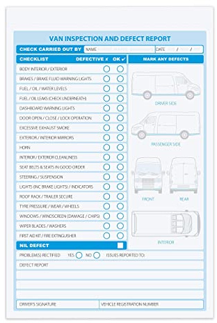 A5 Van defect Check List Book, (2 Part Duplicate)