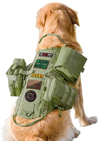 AIWAI Taktisches Hundegeschirr Molle-Weste No-Pull Sicherheitsgeschirr für mittlere und große Hunde verstellbar, Outdoor-Training Militärisches Material Geschirr mit Taschen(XL, Armeegrün)