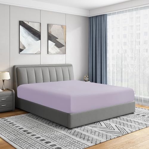 Cathay Home Luxury Wrinkle and Fade Resistant Double Brushed Ultra Soft Microfiber 14-Inch Standard Pocket Single Fitted Sheet, Lavender, Queen