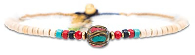 Made by Nami Surfer Fußkettchen mit Perlen Damen & Mädchen - Handmade Festival & Strand Accessoires - Goa Hippie Fußkette - Fußband Bunt Orientalisch (White)