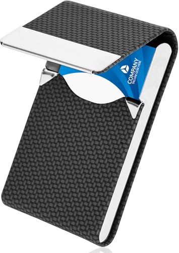 VIPITH Business Card Holders, Professional PU Leather Stainless Steel Business Name Card Case Metal RFID Blocking Name Card Case with Magnetic Clasp, Stocking Fillers Gifts for Men & Women
