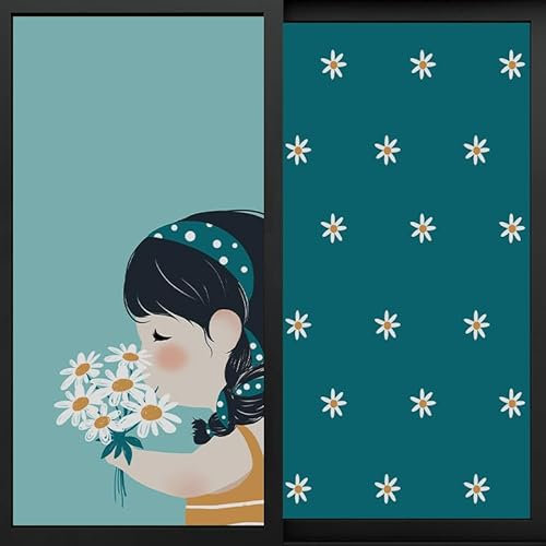 Fensterfolie Mädchen Weiße Blumen Milchglasfolie Fensterfolie Milchglas Selbstklebend Fensterfolie Sichtschutz Blickdicht Fenster Sichtschutzfolie Folie für Fenster Fensterfolie Bad 90x200cm/2 Pcs