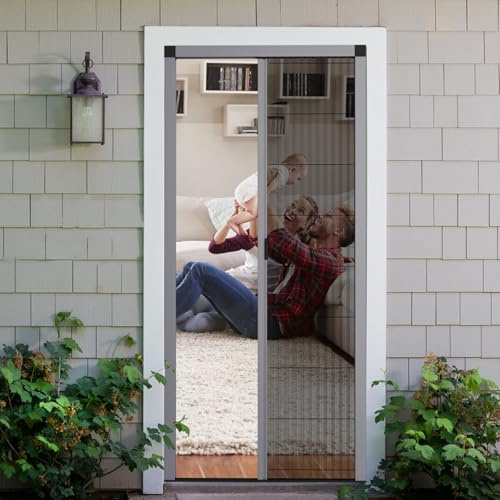 RANBOLIFE Customize Retractable Screen Door, Sliding Folding Screen with Aluminum Frame and Durable Mesh, Keeps Bugs Out, for Front Security Patio Door(Grey
