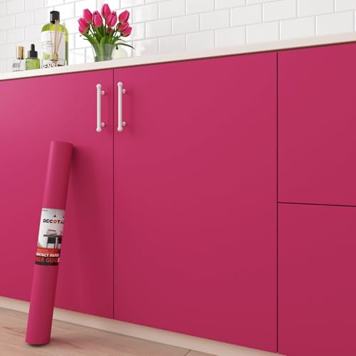 Decotalk Papier Peint Adhesif Mural Rose Rouge 40X1000cm Papier Peint Autocollant en Vinyle Adhesif Imperméable Couleur Unie Meuble Stickers Pour Chambre Armoire Étagère Revtement Mural Décoratif