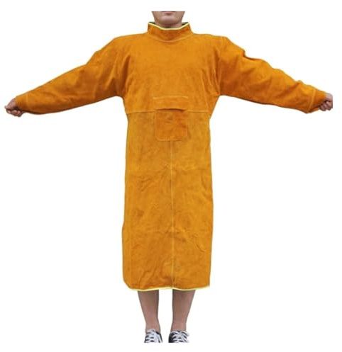 Grembiule da lavoro in pelle bovina di 3 dimensioni Saldatura con maniche Indumenti protettivi Termoresistente al fuoco Saldatori Abbigliamento saldatura(105CM)