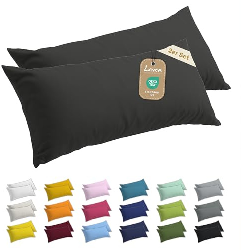 Lavea® 2er Set Seitenschläferkissen-Bezug 40x145 - Anthrazit | 100% Baumwolle Jersey – Weiche Kissenhülle & Kopfkissenbezüge, OEKO-TEX® Standard