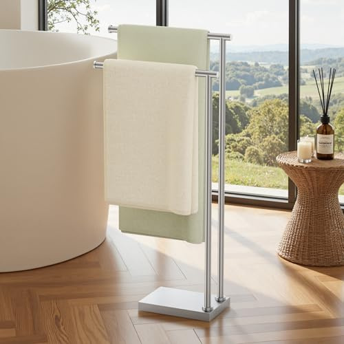 KES Free Standing Towel Racks for Bathroom with 3X Thicker Base, 2-Tier Towel Rack Stand for Bathroom Floor, Upgrade Steady Design, Pro-Grade 18/8 Stainless Steel Brushed Finish, BTH239A-2