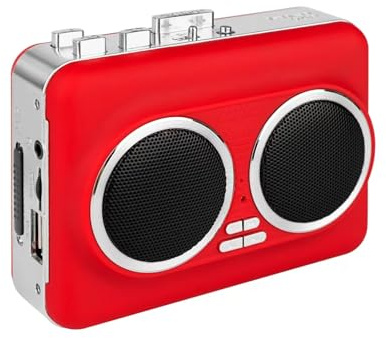 SENECESLI Tragbarer Kassettenrekorder, Kassettenrekorder, Stereo-Zweikanal mit 3,5-mm-Standardkopfhörern, Kassettenspieler, USB-Laufwerk, Kassetten-zu-MP3-Konverter, Klare Klangqualität (Rot)