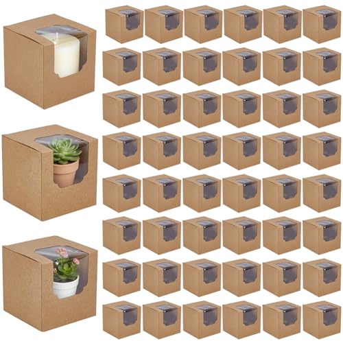 BENECREAT 120 juegos de contenedores individuales con ventana, cajas de papel kraft de 9 x 9 x 9 cm, cajas para fiestas con forma de cubo color marrón claro para bodas, cumpleaños, fiestas de Pascua