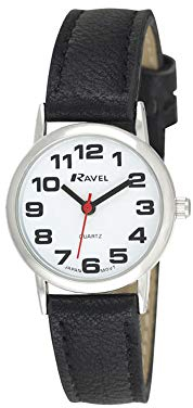 Ravel Unisex Easy Read Watch with Big Numbers - Black/Silver Tone/White Dial