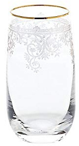 CRISTALICA Longdrinkglas Charisma Flora Becher Cocktails Wasser Saft 450ml Panto Goldrand