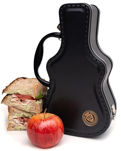 Suck UK gitarrlunchlåda, lunchlåda i gitarrfodral-design gitarr, plåtburk förvaringsbox paus bröd, snacks, matbehållare, burk med bärhandtag, mellanmålslåda och bento för skola