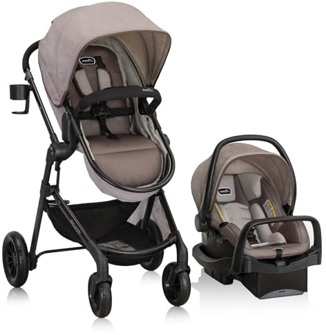Evenflo Pivot Modular Travel System with LiteMax Infant Car Seat with Anti-Rebound Bar (Desert Tan)