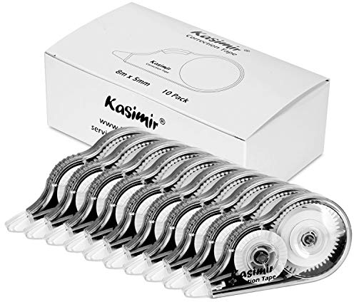 Kasimir Korrekturroller Korrekturmaus Set Korrekturband 10 Stück à 8m x 5mm Ungiftig, umweltfreundlich und von der FDA zugelassen - Schwarz