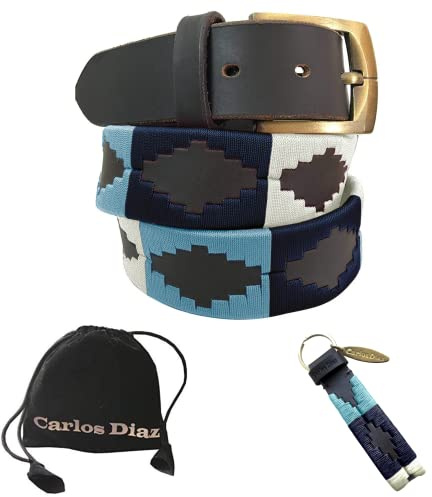 Carlos Diaz Cinturón Polo de Cuero Bordado Marrón Premium de Diseñador para Hombres Mujeres Unisex