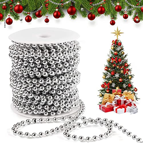Chaîne de Perles de Noël, Perles Chaîne De Guirlande, Rouleau Guirlande de Perles pour Noël, DIY Mariage (Argent)