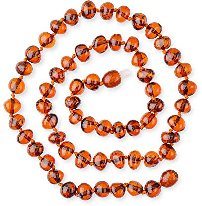 Genuine Amber Necklace - Hand-Assembled Raw Baltic Sea Amber Beads Between Knots - Premium Natural Jewelry from Europe (Cognac Shinny, 16 inches)