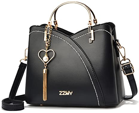 FANDARE Sac à Main Femme Franges Sacs Portés Épaule Étanche Sac à Bandouliere Sac Fourre Sacoche PU Cuir Sac Messager Multi Poches pour Voyage Travail Achats Fête Noir