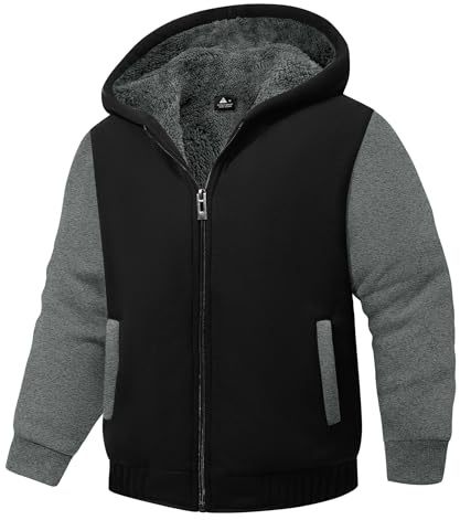 LLdress Ragazzi Giacca in Pile Cappuccio Cerniera Bambini Felpa con Maglione Caldo Calda Inverno Sudore Fodera in Pile Autunnale Pullover Ourdoor(Grigio Nero L)