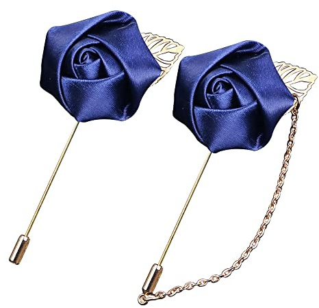 Anstecknadel für Herren, Stoffrose, Blume, Rot, Blau, Rose, Blumenkette, Brosche, handgefertigte Anstecknadeln für Anzug, Anstecknadel, Hochzeitsbrosche, 2 Stück, Metall