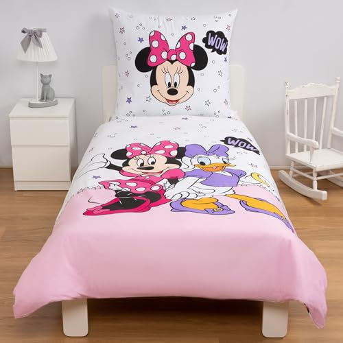 Disney Home Minnie, set di biancheria da letto double-face, copripiumino 140 x 200 cm, federa 60 x 70 cm, super morbida, 100% cotone, set da 2 pezzi, morbido e piacevole sulla pelle