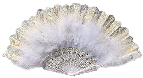 Feather Fan Vivid Color Wide Application Long Lasting Feather Hand Fan Dancing Photography Prop compatible with Club White