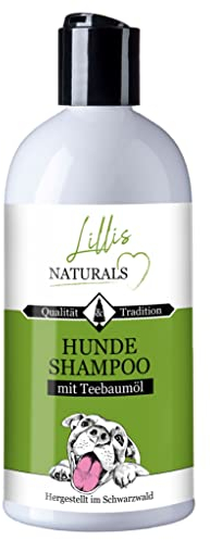 Lillis Hundeshampoo 500ml mit Teebaumöl gegen unangenehme Gerüche, hilft bei Juckreiz und Ungezieferbefall, für alle Hunderassen, für glänzendes Fell und gepflegte Haut, antibakteriell