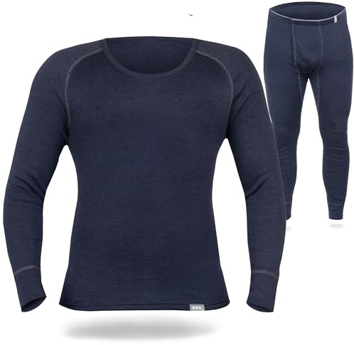 SES termounderkläder herrset i 75 % bomull och 25 % polyester/ventilerande och hållbara termiska underkläder för män/termounderkläder män vinter för värme och komfort, marinblå, S