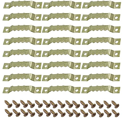 Yosawo 100 Pcs Sawtooth Picture Hangers Frame Hook Saw Tooth Hanger(Gold/C) | Picture Hook Hangers with Screws,for Home Decoration Hanging Wall Clock Decorative Paintings Artwork Picture Frame Hooks