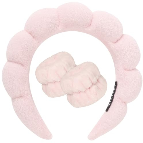 DRESHOW Spa Stirnband zum Waschen Gesicht Wristband Set Schwamm weiches Frottee Make-up Hautpflege Anti-Rutsch-Stirnband für Damen
