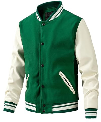 Herrenmode Varsity Jacke Lässige gesteppte Bomberjacke mit Lederärmeln College-Baseball-Jacke aus Wollmischung