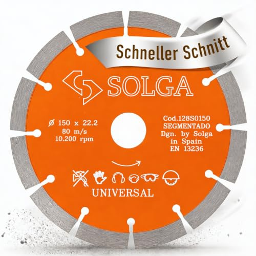 SOLGA DIAMANT Disque diamanté 150 mm, disque à tronçonner 150 mm 22,23, disque à tronçonner diamanté pour béton, pierre, mamor, brique, disque en pierre, lame de scie pour meuleuse d'angle, disque