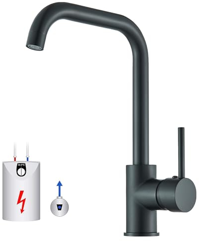 Hevenaov Niederdruck Armatur Küche Schwarz Küchenarmatur Niederdruck 360° Drehung mit G3/8 Anschluss Einhandmischer Mischbatterie Küche mit 3 Anschlüssen für Boiler