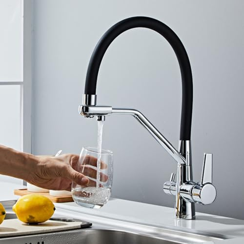 YangMY 3-Wege-Küchenarmatur, flexibel, verchromt, Doppelgriff, Messing, für heißes und kaltes gereinigtes Wasser, 3-in-1-Küchenarmatur, Chrom