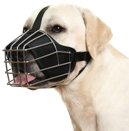 PETCUTE Cesto Museruola per Cane,Museruola in Metallo Resistente,Respirare Museruole per Cane con Regolabile Cinturino,Prevenire Mordere,Abbaiare e Masticare,per Cani di Taglia Grande e Media,L