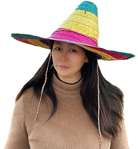 Sanfly Sombrero De Paja De Color Mexicano, Sombrero De De Ancha, Gorro De Fiesta De Carnaval, Sombrero De Fiesta Mexicano De Color Grande, Accesorio De Disfraz