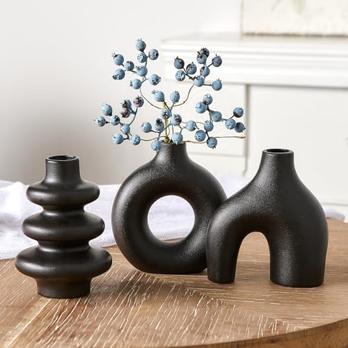 Weiße Keramikvase Satz von 3, kleine Blumenvasen für Pampasgras, Moderne Boho Vasen für Dekor, runde weiße Vasen Mittelstücke für Hochzeit Wohnzimmer Schlafzimmer Couchtisch Eingang