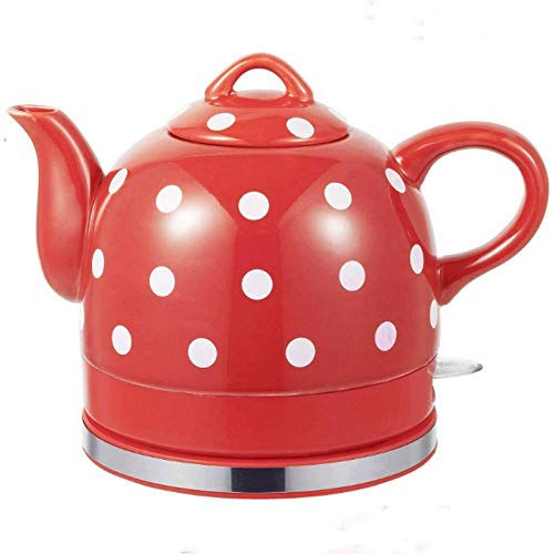 CGCSYZ Bollitore Elettrico in Ceramica Puntini smaltati Rossi Base Rimovibile Protezione Contro l'ebollizione a Secco 1.2L 1200W Rosso