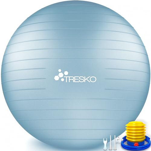 TRESKO® Gymnastikball BPA-Frei inkl. Luftpumpe | Ergonomischer Sitzball | Pilates Ball für Fitness, Yoga, Gymnastik, Schwangerschaft, Rückenschmerzen | Yogaball Pezziball Sitzball Anti-Burst 300 kg