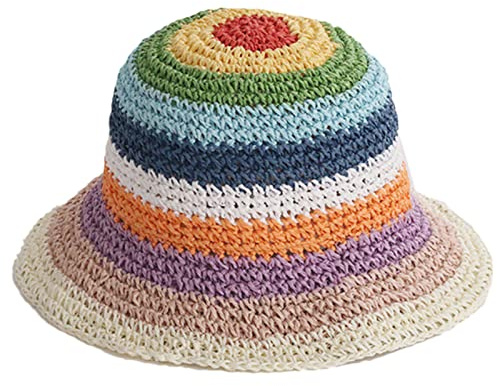 Montesy Schöner Fischerhut mit Regenbogenstreifen, bunt, Sonnenschutz, Fischerhut, passt zum Wandern, weiß, 6 7/8/7 1/8