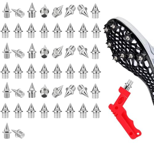 VYZUTR 50pcs 6.4mm Pointes Piste en Acier Inoxydable avec 1 Clé à Pointe Athlétisme, Pointe Athlétisme Cross Country pour Chaussures de Piste Chaussures de Sport Jogging Course à Pied (Argent)