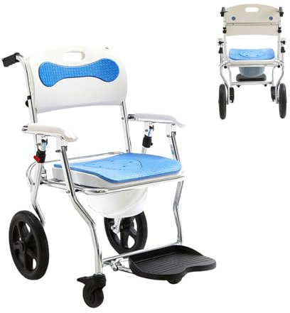 Joyfitness Sedia a rotelle da Toilette Pieghevole per Doccia, Sedia da Toilette Mobile per Doccia con Ruote bloccabili, Trasporto Accanto alla Sedia da Toilette per Anziani