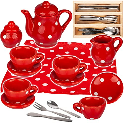 alles-meine.de GmbH Puppenküche - Geschirr & Zubehör Verschiedene Modelle wählbar 27 TLG. Set Puppengeschirr/Kaffeeservice & Teeservice + Besteckset - Bunte Punkte - Gesc..