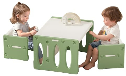Hominewti Montessori Ensemble de table et chaises pour enfants, table d'activité et d'apprentissage multifonctionnelle en plastique, avec tabourets, table et chaises pour enfants d'âge préscolaire