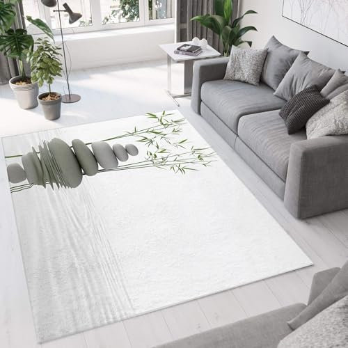 MIATCENRT Waschbarer Teppich Wohnzimmer 200 x 300cm, Stein Bambus Teppiche Schlafzimmer Pflanzen Kurzflor Teppich, Groß Weiche Teppiche für Schlafzimmer rutschfest Flauschiger Brücke