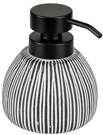 WENKO tvåldispenser mod. Pascoli elegant fristående keramisk dispenser för badrum 0,5 l svartvit strukturerad 11 x 13 x 12 cm keramisk plast