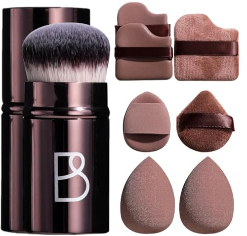 BS-MALL Kabuki Brush Makeup Sponge Set 8 Pcs with Foundation Powder Brush Powder Puff Essential Tools for Flawless Makeup Application