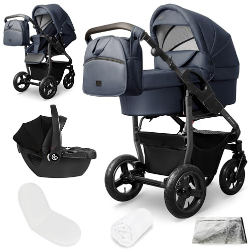 Bergsteiger Capri Kombikinderwagen 3-in-1 Babywanne Sportsitz Babyschale | Komfortables Reisesystem ab Geburt mit Luftreifen Rahmenfederung verstellbarem Griff Platzsparend faltbar und Wickeltasche