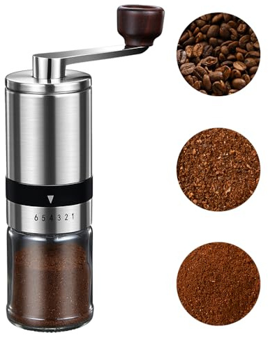 BOMANSI BOMS Manual Coffee Grinder, Small | 6 Adjustable Coarseness Settings, Hand Coffee Grinders, Portable Manual Coffee Bean Grinder