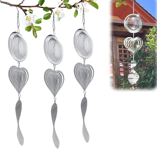 LUMOOM 3 Stück Reflektierende Vogelschreck, 3D Windspiel Metall Hängend, Effektiver Vogelvertreiber für den Garten Draußen Balkon Terrasse Bauernhof Innenhöfe Fenster, windspirale vogelabwehr